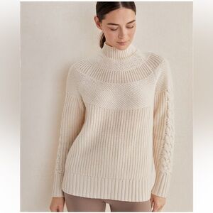Haven Well Within Merino Cashmere Textured Yoke Cable Mock Neck Sweater Large